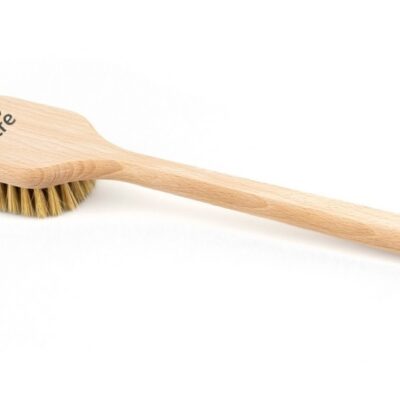 Drevená masážna kefa s rukoväťou a prírodným vlasom, prírodná