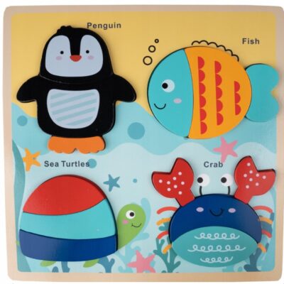 Drevené vkladacie puzzle velké Tulimi, 30x30 cm - Morské živočíchy