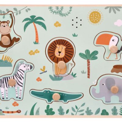 Drevené zábavné vkladacie puzzle so zvukom Adam Toys, Safari