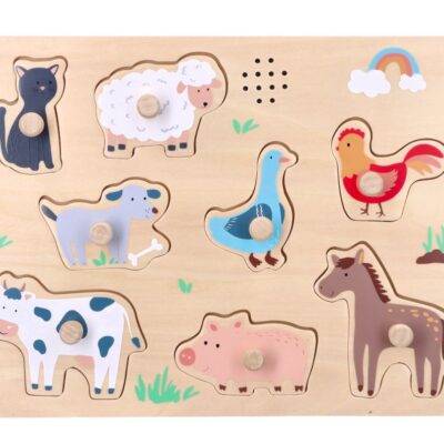 Drevené zábavné vkladacie puzzle so zvukom, Farma 3D