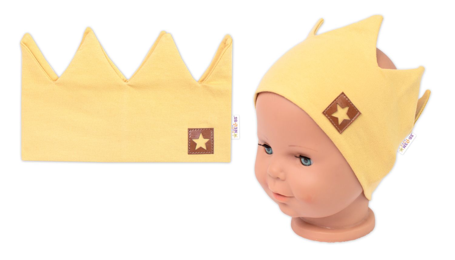 Dvojvrstvová čelenka, Hand Made, bavlna, Korunka STAR - horčicová, 80/98