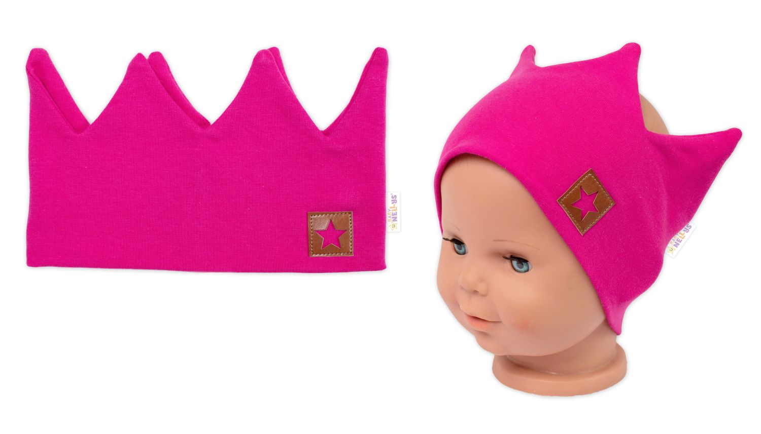 Dvojvrstvová čelenka, Hand Made, bavlna, Korunka STAR - malinová, 80/98