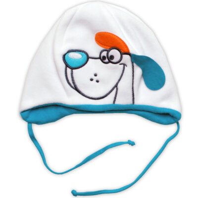 Dvojvrstvová fleecová čiapka na zaväzovanie Psík, biela, roz. 46