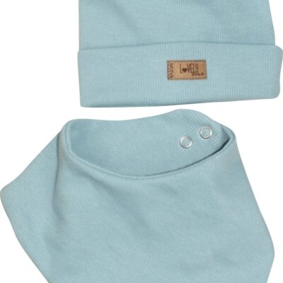 Dvojvrstvová rebrovaná čiapočka s uškami + šatka, Lovely One, morská modrá, veľ. 80/86