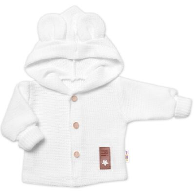 Elegantný pletený svetrík s gombíkmi a kapucňou s uškami Baby Nellys, biely, veľ. 62