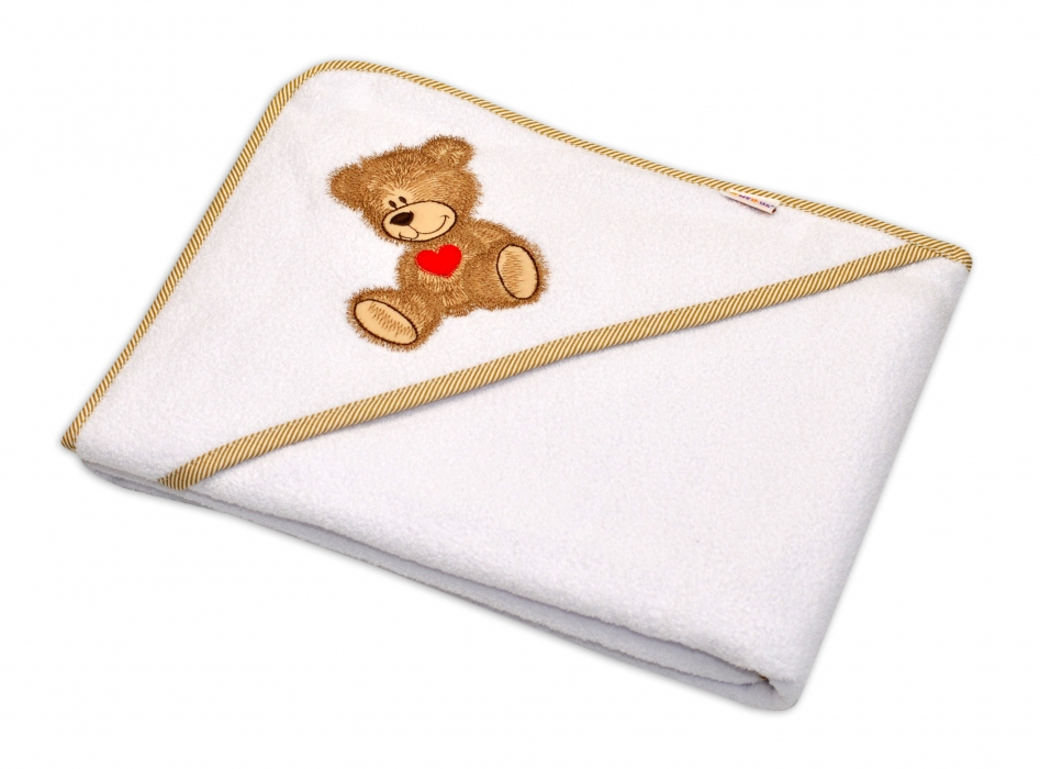 Baby Nellys: Biela froté osuška MEDVEDÍK s kapucňou
