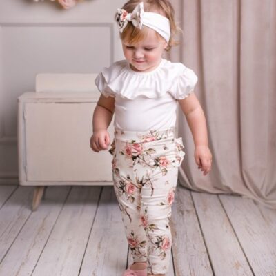 G-baby 2-dielna sada body s kr. rukávom + legínky - Ružičky s volánikom