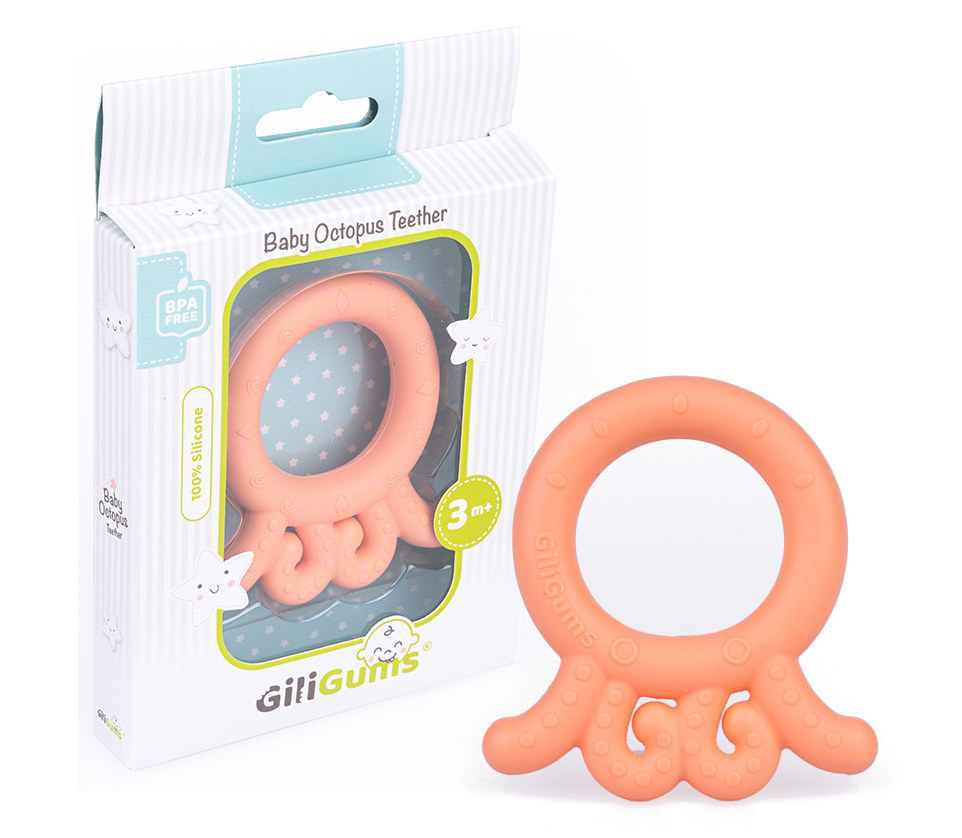 GiliGums: Hryzátko Baby Octopus Teether 3m+ (marhuľové)
