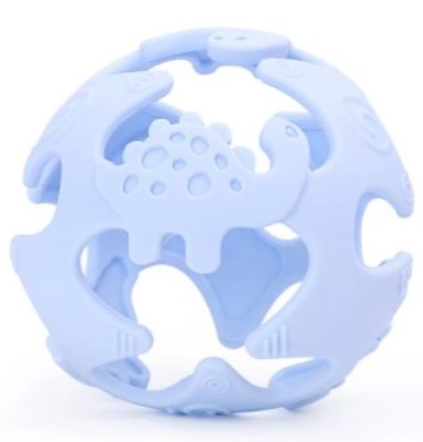 GiliGums: Silikónové hryzátko Loptička Dino (modré)