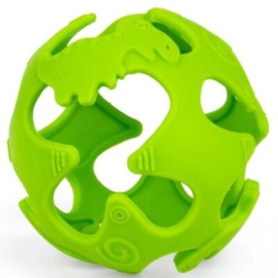 GiliGums: Silikónové hryzátko Loptička Dino (zelené)