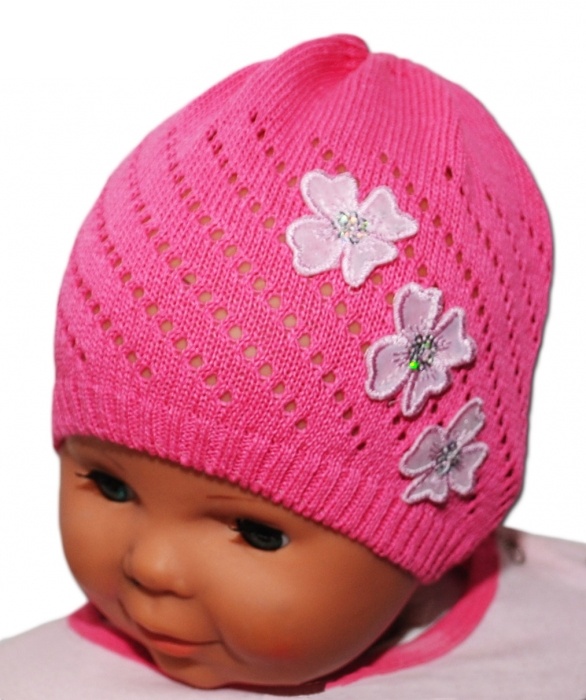 Baby Nellys: Háčkovaná čiapočka Kvetinky (tm. ružová)