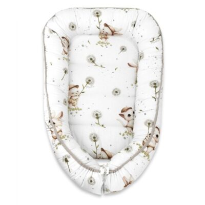 Hniezdočko, kokon pre bábätko, bavlna, Kocúrik a púpava - biela