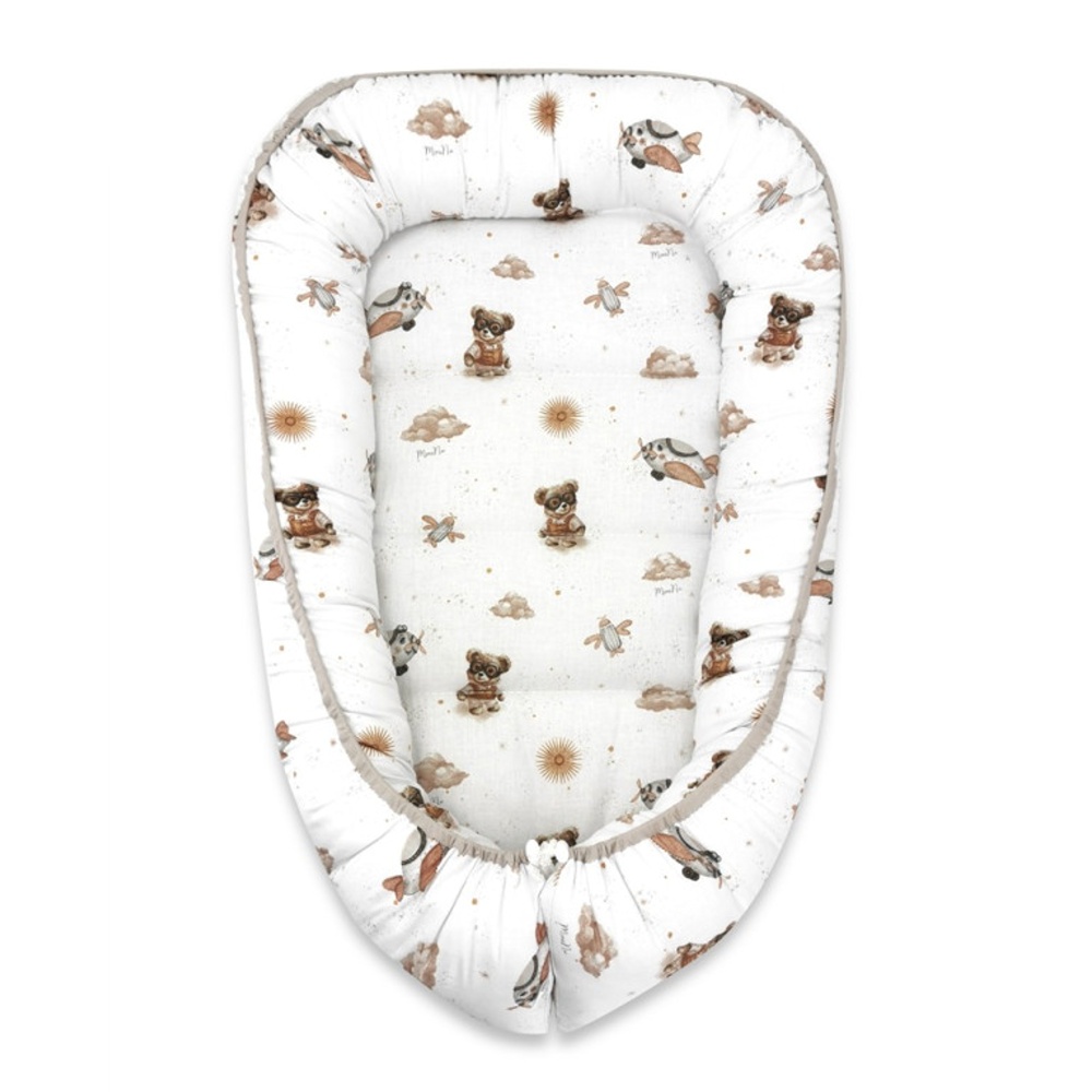 Hniezdočko, kokon pre bábätko, bavlna, Méďa pilot - biela, béžová