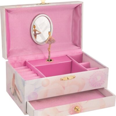 Hracia skrinka/šperkovnica so šuplíkom Labutie jazero, svetlo ružová