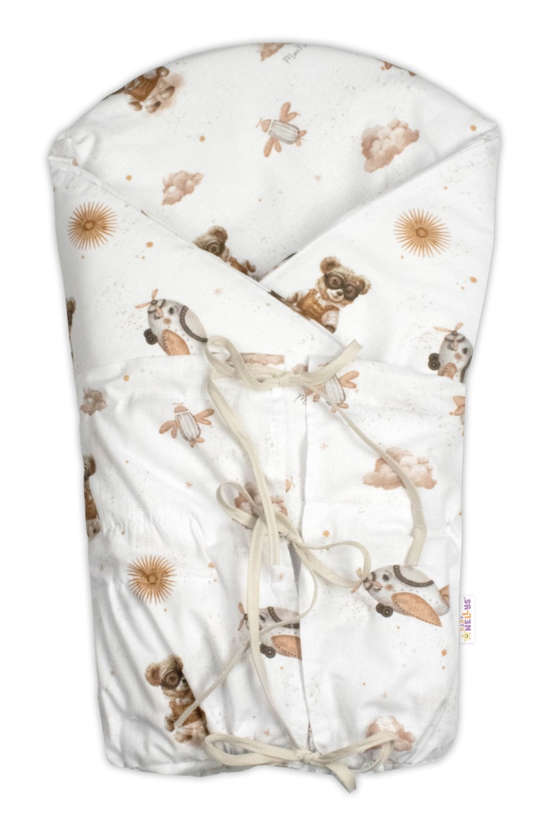 Klasická retro zavinovačka LALLY šnurovacia s výplňou, Méďa pilot - béžová