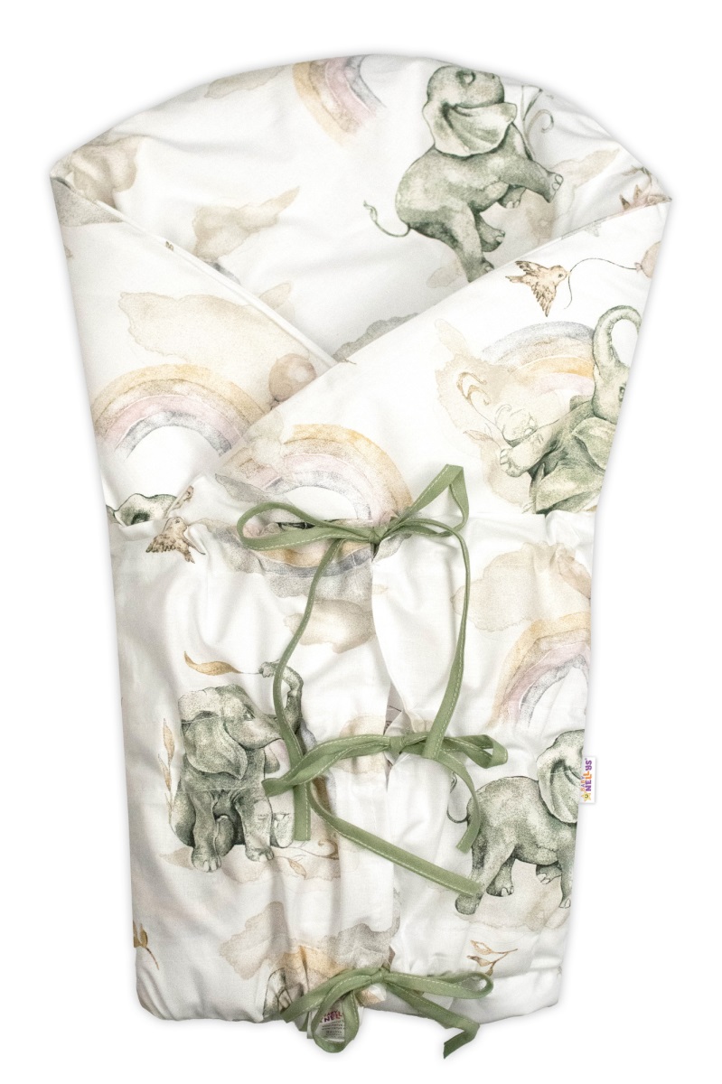 Klasická retro zavinovačka šnurovacia s výplňou, Slon a dúha, béžový