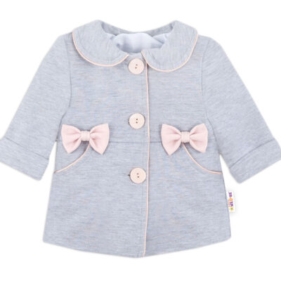 Kojenecký bavlnený kabátik s mašličkami, sivý, veľ.74