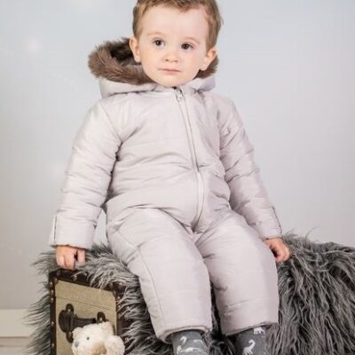 Kombinéza s kapucňou a kožušinkou Baby Nellys ®prošívaná, bez chodidiel - sivá