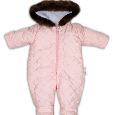 Kombinéza s kapucňou a kožušinkou Baby Nellys ®prošívaná - sv. ružová, veľ. 68