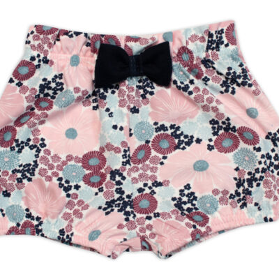 Kraťasky s mašličkou Baby Nellys, Blooming Flowers, bavlna, ružové, veľ. 104