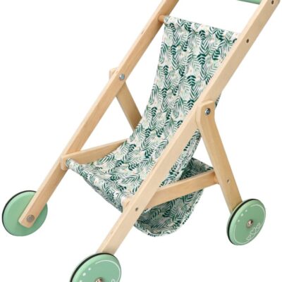 Ľahký drevený kočík pre bábiky - zelený