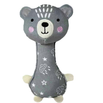 Látková hračka pískacia, Medvedík, 17 cm, sivá