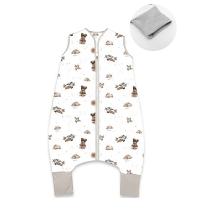 Letný spací vak so zahrnovacími nohavičkami, bavlna, Méďa pilot - biela, béžová, veľ. M