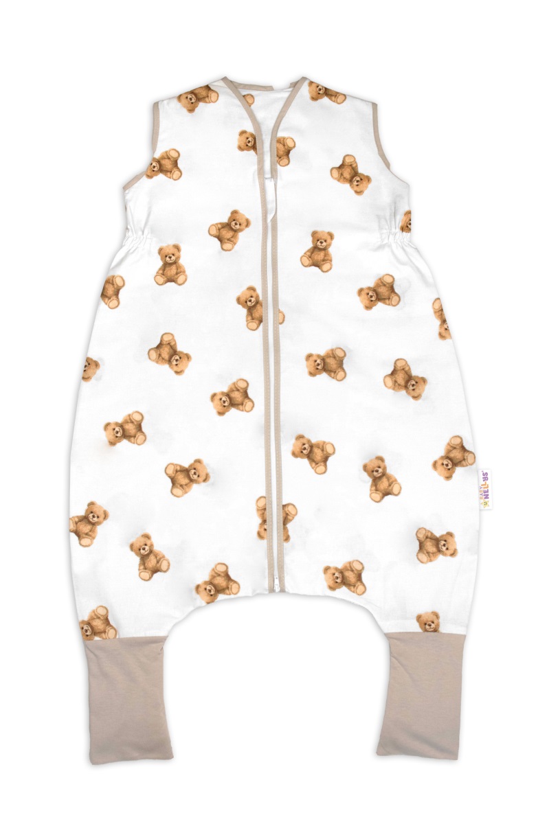 Letný spací vak so zahrnovacími nohavičkami, bavlna, Míša - biely s potlačou, M