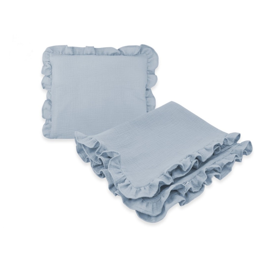 Luxusná 2D sada Nature - vankúšik a deka s volánikom - jeans