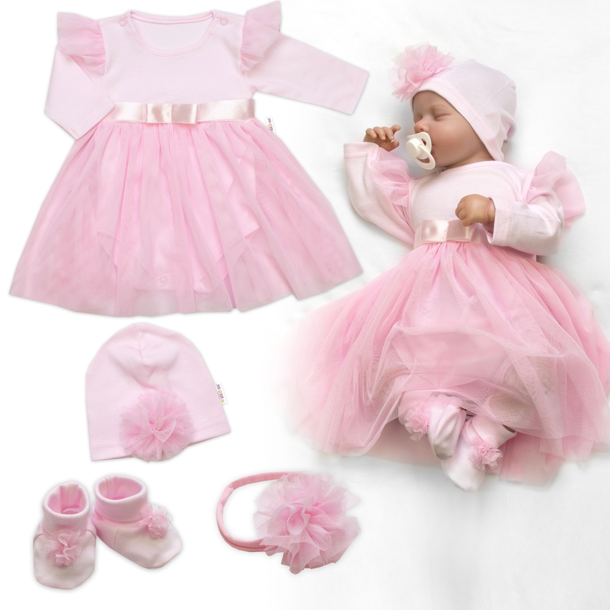 Luxusná 4D slávnostná sada pre bábätko Girl - ružová, veľ. 74