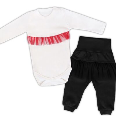 Mamatti 2 dielna sada Body dl. rukáv s tutu volánkem, tepláčky s tutu,biele,čierne, vel.74