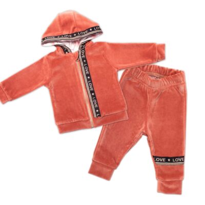 Mamatti Detská tepláková súprava Velvet zapínanie na zip, Fox Girl, tehlová, veľ. 74