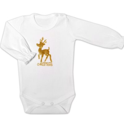 Mamatti Dojčenské body dlhý rukáv, Christmas, biela/zlatá