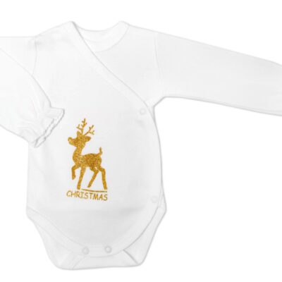 Mamatti Dojčenské body dlhý rukáv, zapínanie bokom, Christmas, biela/zlatá