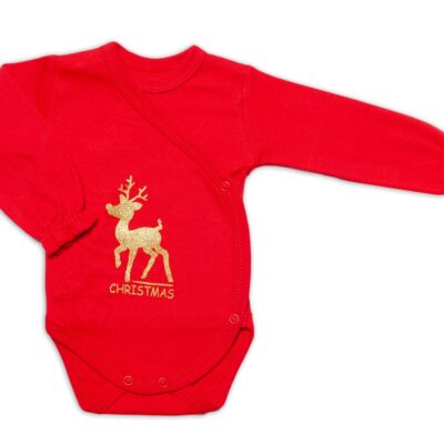 Mamatti Dojčenské body dlhý rukáv, zapínanie bokom, Christmas, červená/zlatá
