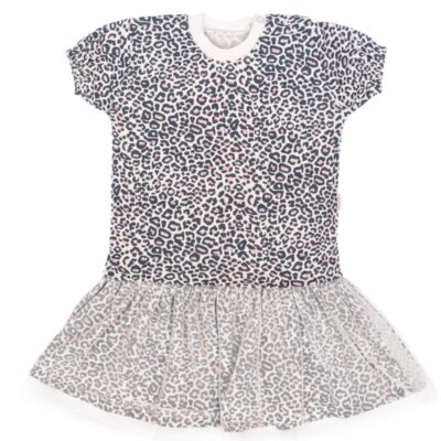 Mamatti Dojčenské šaty s tylom, kr. rukáv, Gepardík, biele vzorované, veľ. 74