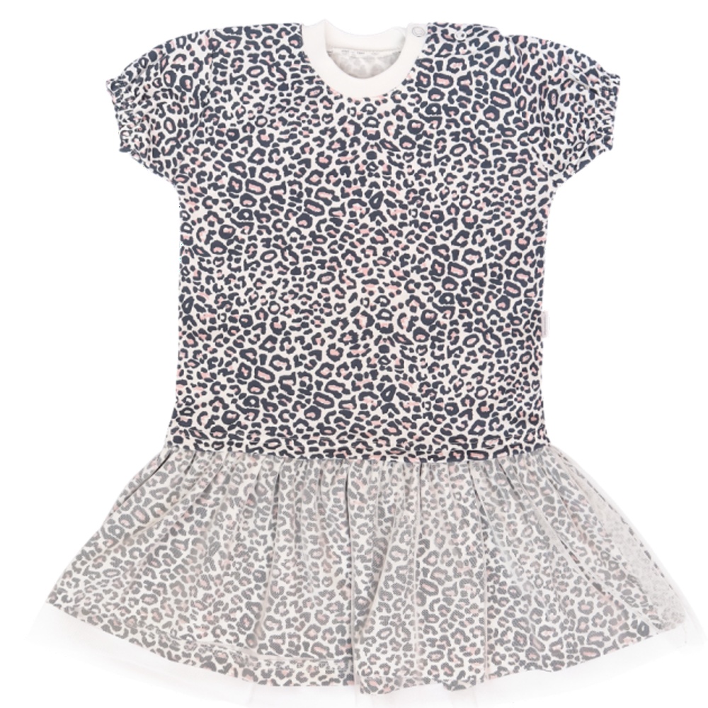 Mamatti Dojčenské šaty s tylom, kr. rukáv, Gepardík, biele vzorované, veľ. 74