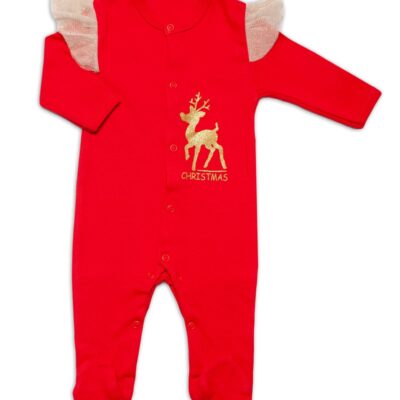 Mamatti Dojčenský bavlnený overálok s volánikmi Christmas, červený