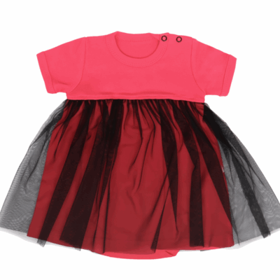 Mamatti Sukničkobody s tylom, Kr. rukáv, Myška - tm. růžová, čierna, veľ. 80