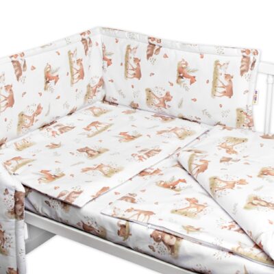 Mantinel s obliečkami, 3D sada - Roztomilé zvieratká, biela/hnedá