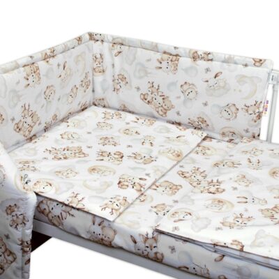 Mantinel s obliečkami, 3D sada - Sny zvieratiek, biela/hnedá, 135x100 cm