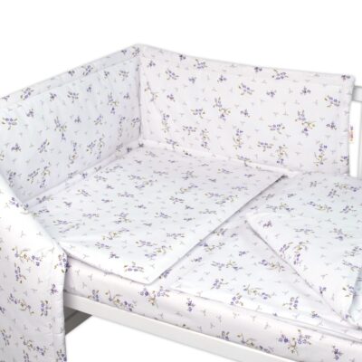 Mantinel s obliečkami, 3dielna sada Levanduľa, Baby Nellys, biela/fialová, 135x100 cm