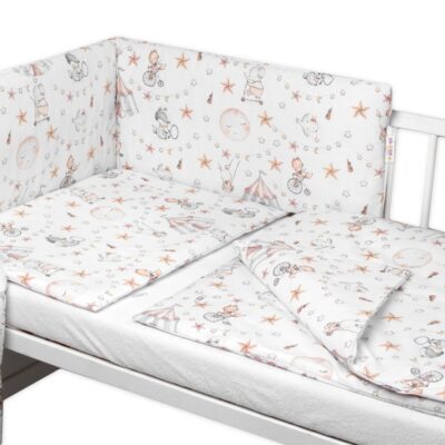 Mantinel s obliečkami, bavlna, 3D sada, Cirkus, Baby Nellys, biela/béžová