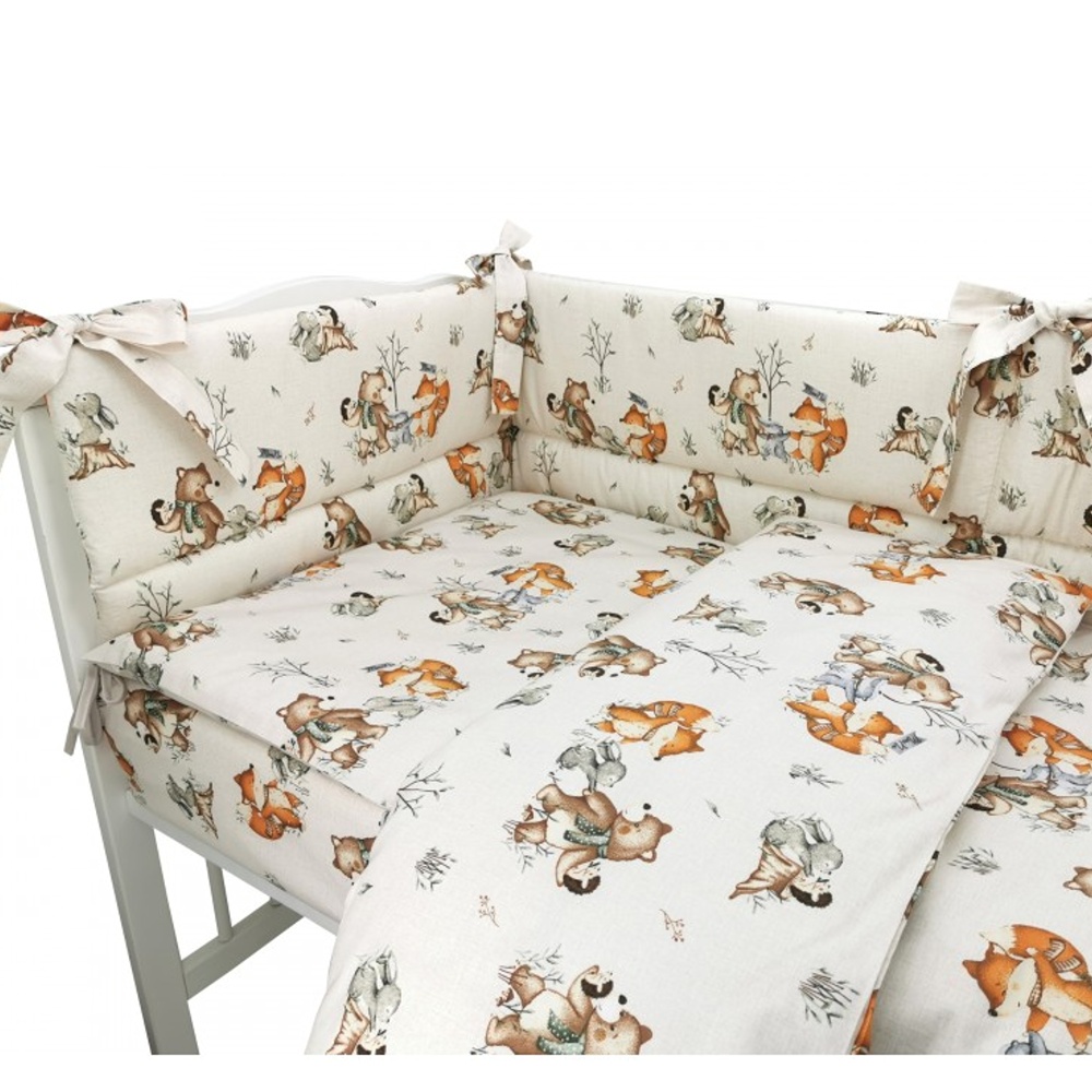 Mantinel s obliečkami do postieľky, 3D sada Bavlna, Friends time - latte