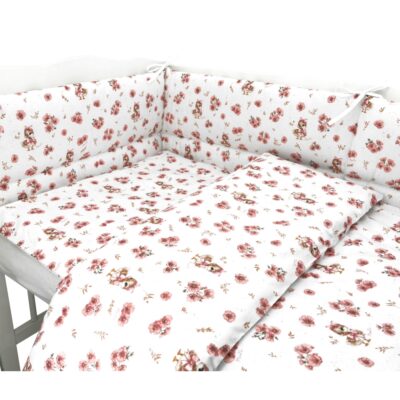 Mantinel s obliečkami do postieľky, 3D sada Bavlna, Kačičky - biela, púdrovo ružová