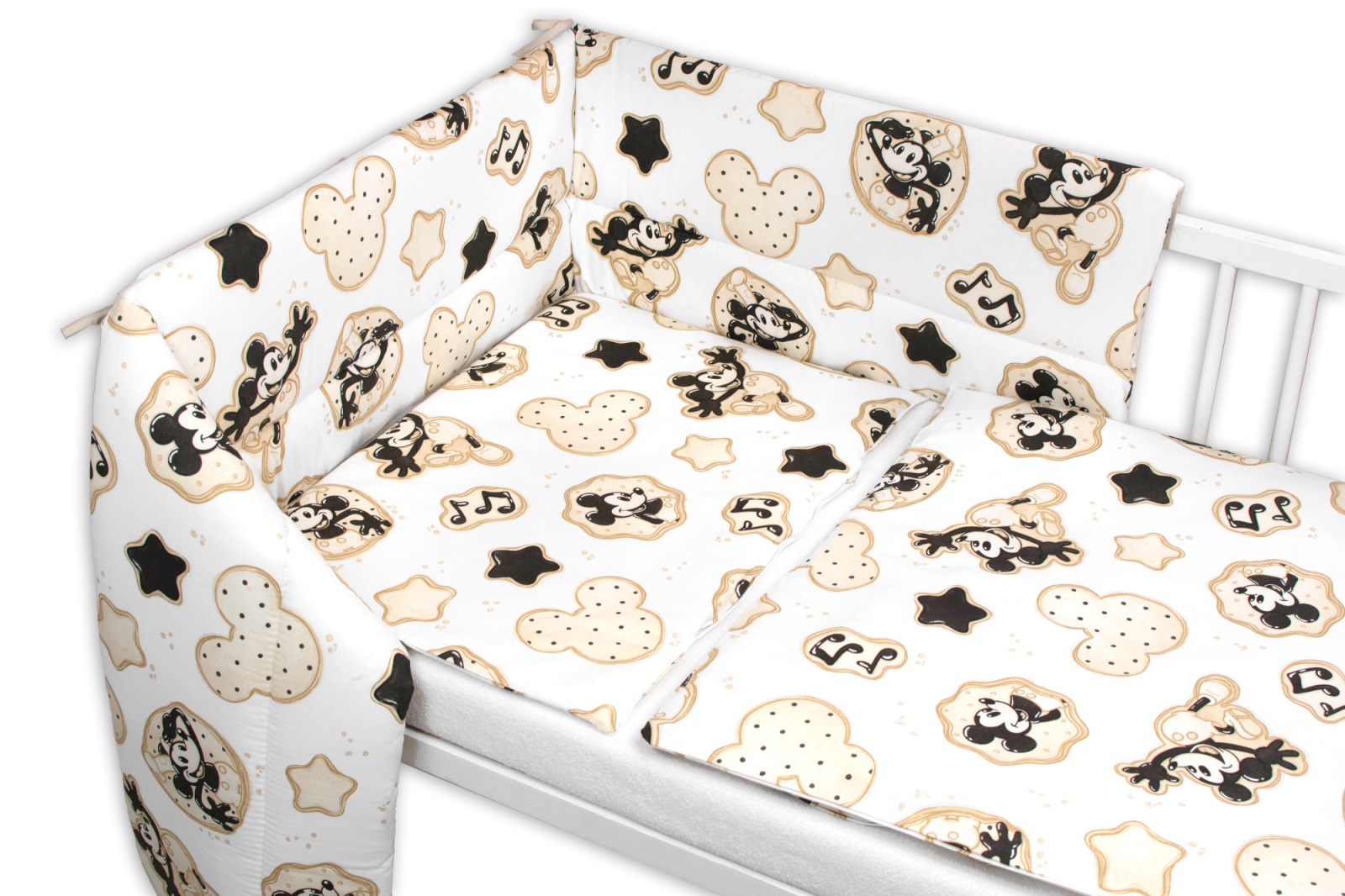 Mantinel s obliečkami do postieľky, 3D sada Myška Retro - biela s potlačou