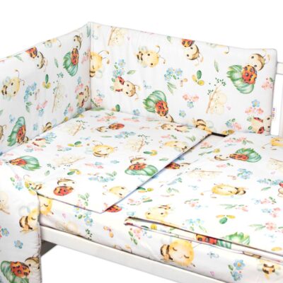 Mantinel s obliečkami Premium, 3D sada, Včielky a Lienky - biela, 120x90cm