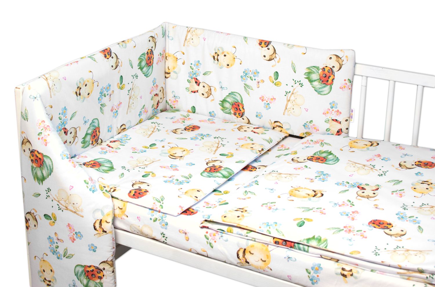 Mantinel s obliečkami Premium, 3D sada, Včielky a Lienky - biela, 120x90cm