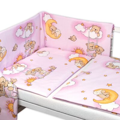 Mantinel s obliečkami Premium, Baby Nellys, 3D sada, Medvedík na rebríku, ružový