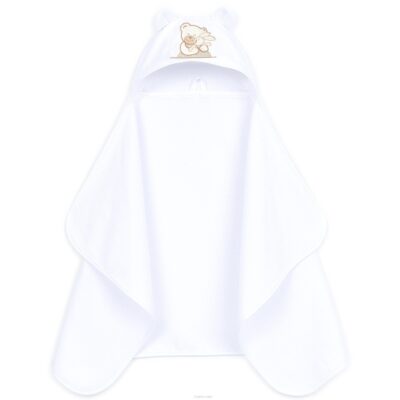 Maxi osuška, pončo s kapucňou Macko so zajčikom, 70x120cm - biela